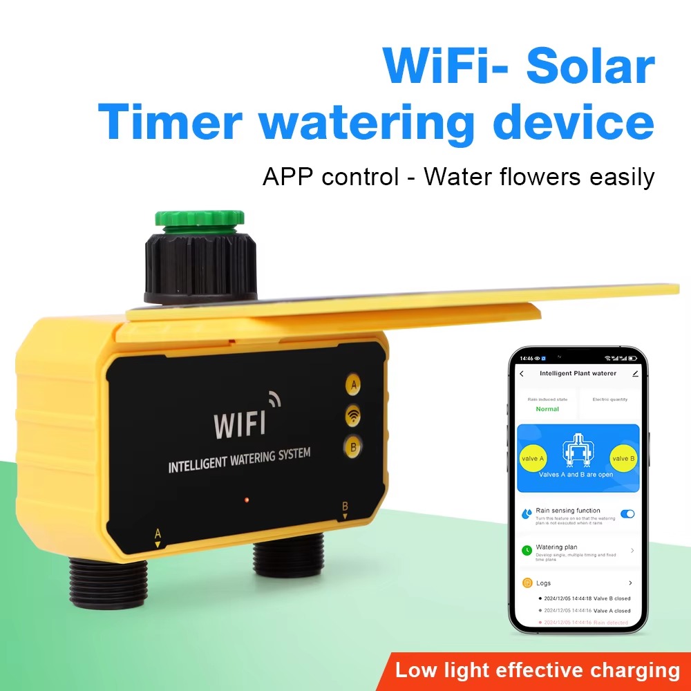 Smart Garden System - 1/2出力WIFIソーラー灌漑タイマー制御装置、雨感知機能付きガーデンタップバルブコントローラー用スマート自動灌漑システム