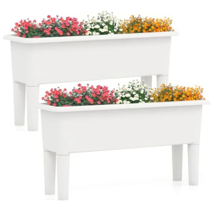 Self Watering Planter - 屋外用プランターボックス2個セット。水やりが簡単な構造で、脚が取り外し可能、排水穴付き。屋外用プランター。