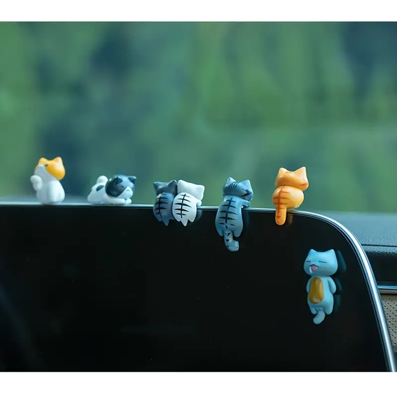 Plant Monitor - 車のダッシュボード、植木鉢、スクリーンエッジ装飾用のPVC漫画猫の置物6個。