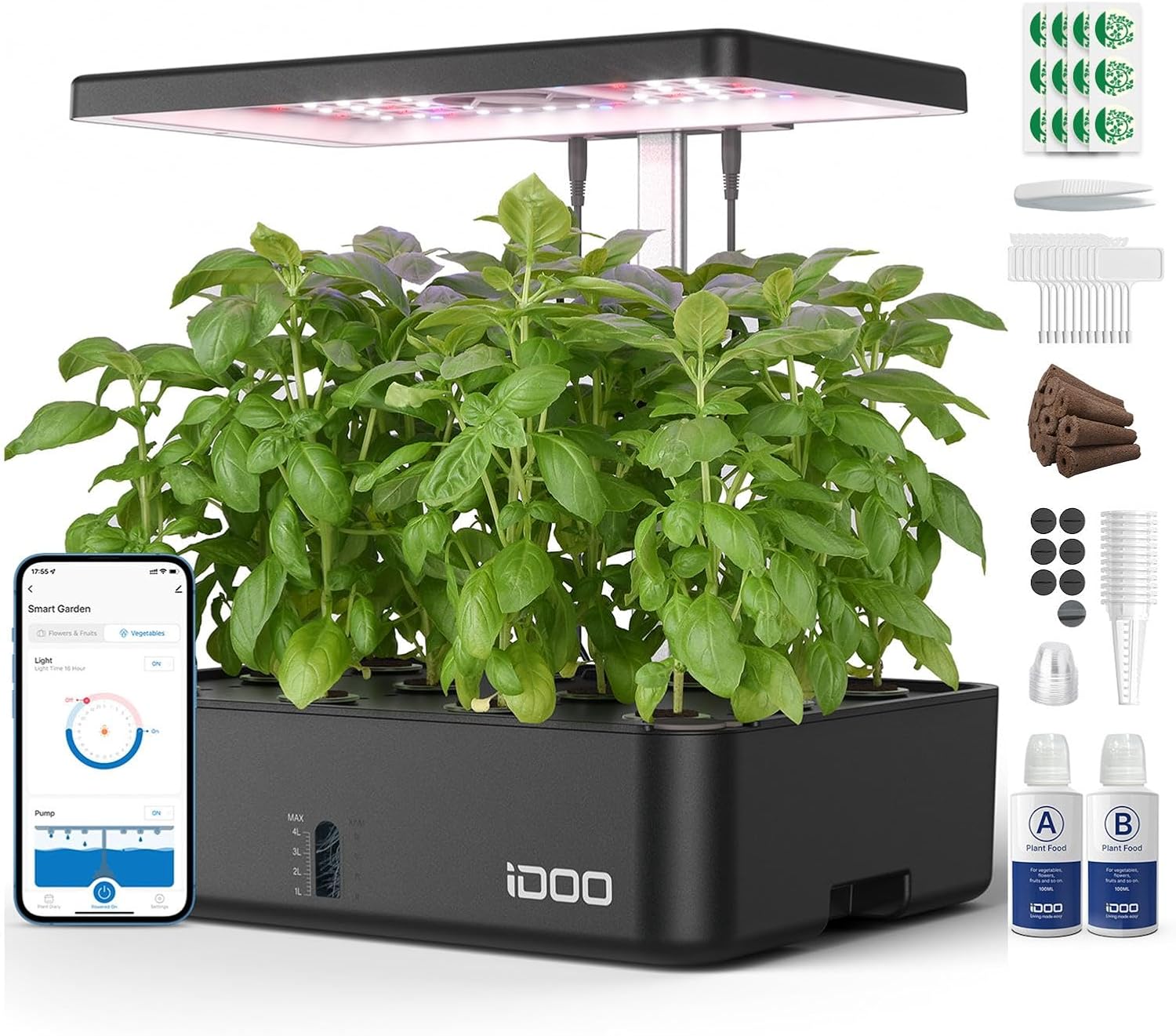 Indoor Garden Kit - 12ポッドWiFi水耕栽培システム 室内ガーデンハーブキット LED育成ライト 自動タイマー ポンプファン 高さ調整可能