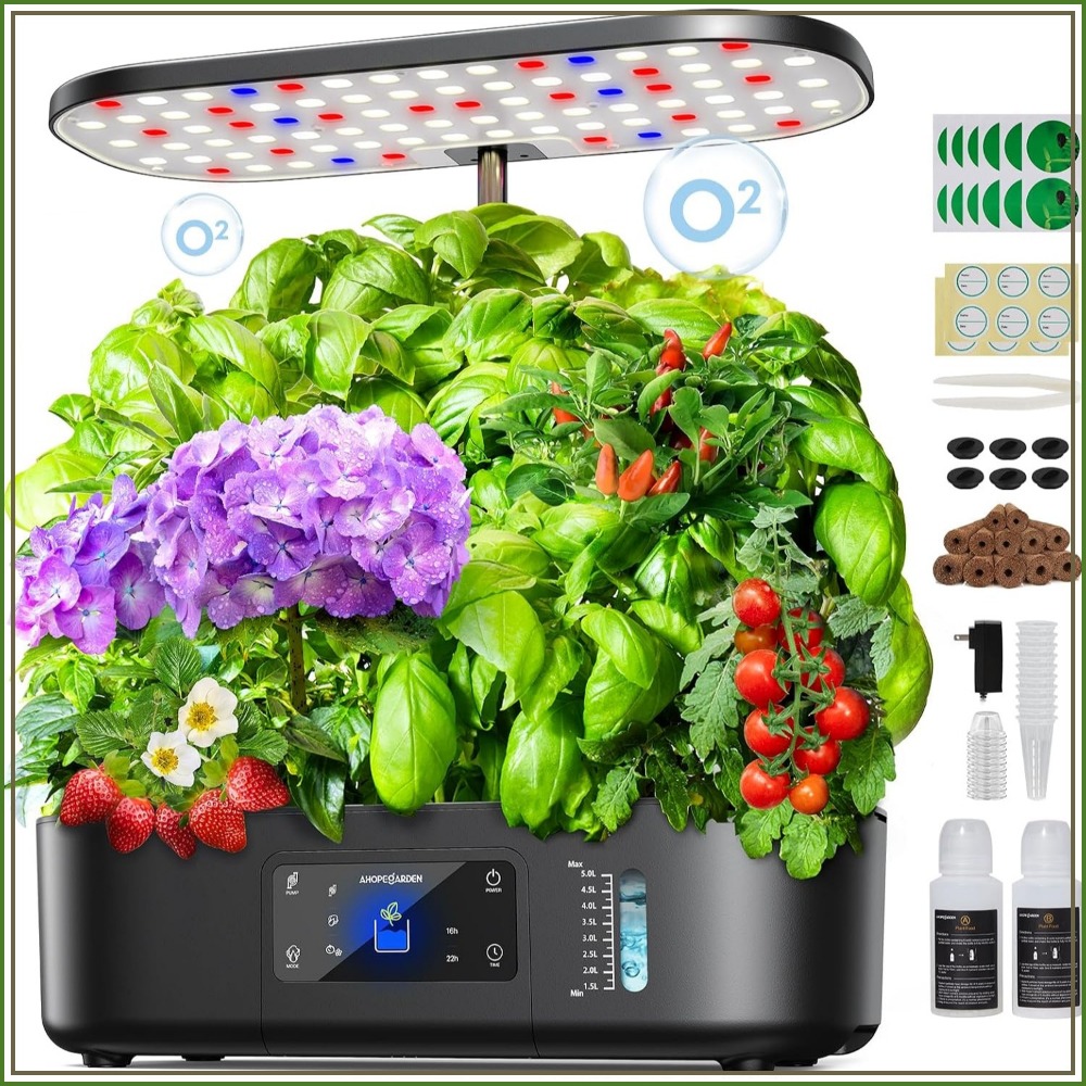 Hydroponic Grow Pod - 12ポッド式屋内水耕栽培ガーデン、LCDと育成ライト付き、ハーブや野菜用に高さ17インチに調整可能