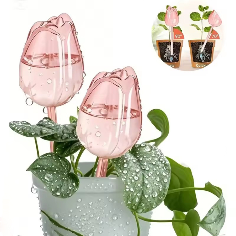 透明な厚手のPET製チューリップ型自動給水スパイク、室内鉢植 - Self Watering Planter のレビューと価格