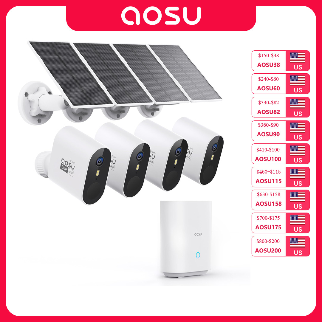 AOSU 5MPソーラーカメラシステム屋外4カメラキットワイ - Garden Camera のレビューと価格